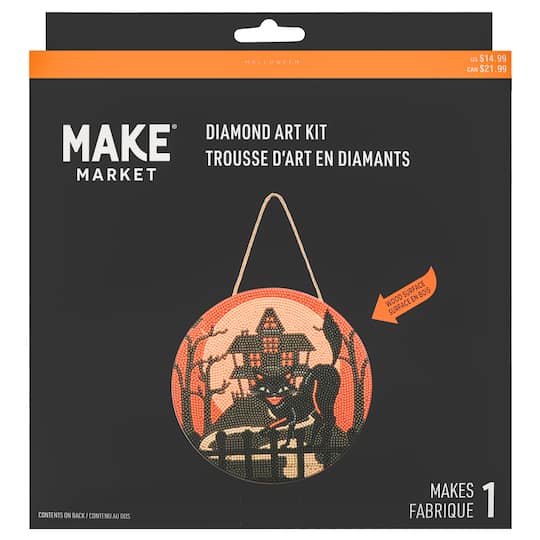 8" Black Cat Round Wood Plaque Diamond Art Kit by Make Market®